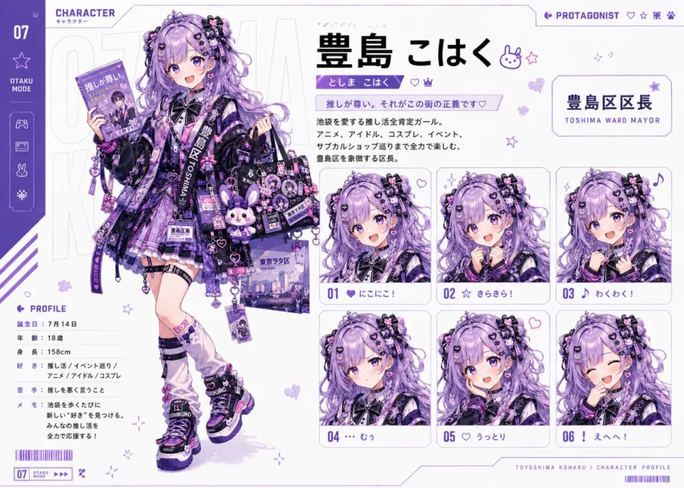 豊島 こはくの設定画(立ち絵と表情差分)