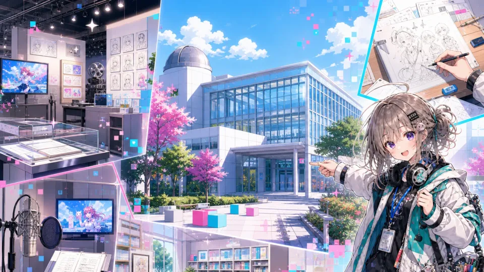 杉並区長と東京工芸大学 杉並アニメーションミュージアム(イラスト)